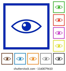 Eye flat color icons in square frames on white background