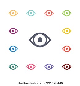 eye flat icons set. Open round colorful buttons. Vector 