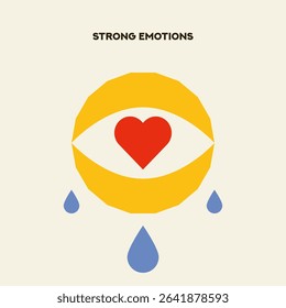 Eye flat vector illustration with Heart and Tears. Eye symbol. Cartoon eyeball. Heart symbol.