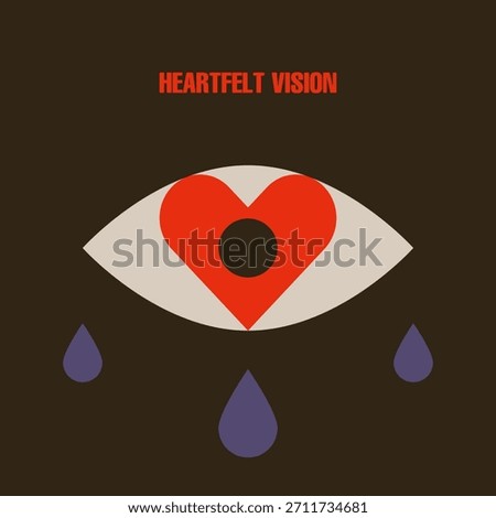 Eye flat vector illustration with Heart and Teardrop. Eye symbol. Cartoon Eyeball.	