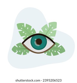 Auge, flach Vektorgrafik Symbol mit Blättern für die Web-Nutzung für Ansicht, Suche, sehen, Anblick, Überprüfung, Sehvermögen.
