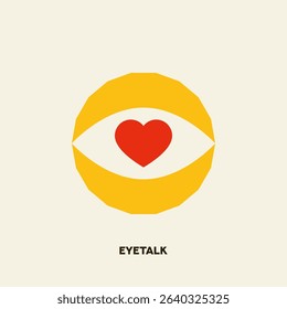 Eye flat vector illustration. Eye symbol. Cartoon eyeball. Heart symbol.