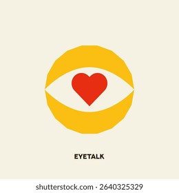 Eye flat vector illustration. Eye symbol. Cartoon eyeball. Heart symbol.