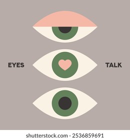 Ilustração de vetor de olho plano. Símbolos oculares. Olhos de desenhos animados. Símbolo do Coração.