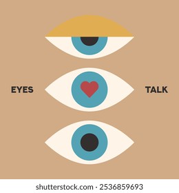 Eye flat vector illustration. Eye symbols. Cartoon eyeballs. Heart Symbol.