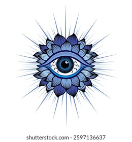 Eye with floral elements. Art Boho style. Leaves icon eye design. 