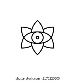 Eye and flower icon. Black outline. Concept of meditation, evil eye, focus. Vector illustration, flat design