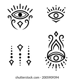 Eye and flower. Set of decorative elements in the oriental mehndi style for laser and plotter cutting, embossing, engraving, printing on clothing. Symbols to protect against the evil eye.