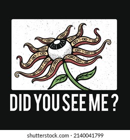 eye flower t-shirt design illustration with tentacle petals