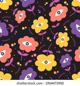 Eye flower vector seamless pattern.