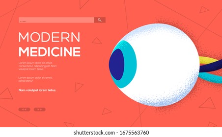 Eye flyer, web banner, ui header, enter site. Invitation concept background. Layout illustration modern slider page. Grain texture, noise effect