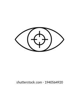 Eye focus icon in flat black line style, isolated on white background 