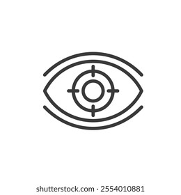 Eye focus, icon in line design. Focus, clarity, sharpness, vision, sight, alignment, accuracy on white background vector. Eye focus editable stroke icon