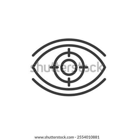 Eye focus, icon in line design. Focus, clarity, sharpness, vision, sight, alignment, accuracy on white background vector. Eye focus editable stroke icon
