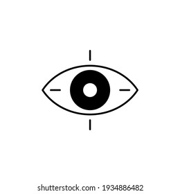 Eye focus icon in solid black flat shape glyph icon, isolated on white background 