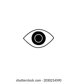 Eye focus icon in solid black flat shape glyph icon, isolated on white background 