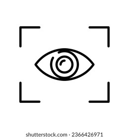 Icono de línea de enfoque ocular. Visor, exploración ocular para comprobar la seguridad. Reconocimiento visual. símbolo de destino para sitio web o aplicación móvil Ilustración vectorial. Diseño en fondo blanco. EPS 10