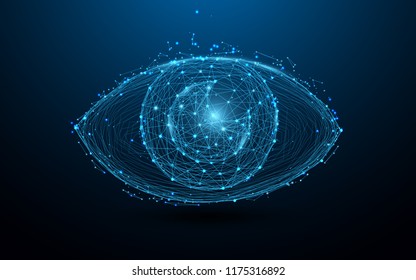 Eye form lines, triangles and particle style design. Illustration vector