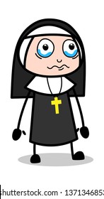 Eye with Full of Tears - Cartoon Nun Lady Vector Illustration﻿