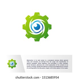Eye with Gear Logo design vector template. Spiral Vision with Mechanic icon, Vortex, Circle. Colorful Icon