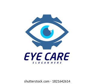Diseño vectorial del logotipo del engranaje ocular, concepto del logotipo del ojo creativo, símbolo del icono, Ilustración