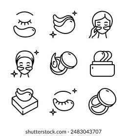 Eye gel patches line icons set. Simple illustrations of eye mask. Trend care products signs collection. Contour isolated vector signs set on white background.