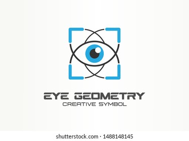Eye geometry, healthcare tech creative symbol concept. Ophthalmology, surgery, medicine abstract business logo idea. Laser correction icon. Corporate identity logotype, company graphic design tamplate