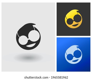 Eye glass head smiling character, vector logo template