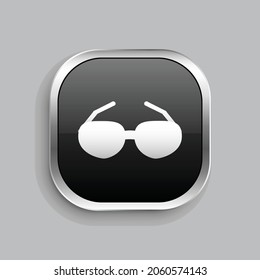 eye glass icon design. Glossy Button style rounded rectangle isolated on gray background.. Vector illustration