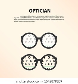 Eye Glasses With Eye Chart. Optician, Vision Of Eyesight Vector Illustration