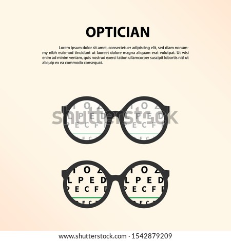 Eye glasses with eye chart. Optician, Vision Of Eyesight Vector Illustration
