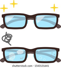 Eye glasses with clean lenses and dirty lenses