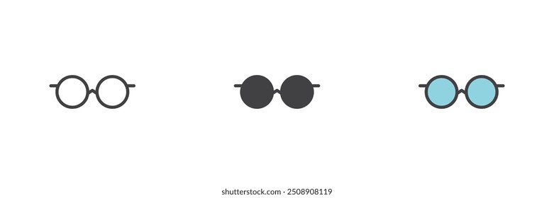 Eye Glasses different style icon set. Line, glyph and filled outline colorful version, outline and filled vector sign. Symbol, logo illustration. Vector graphics