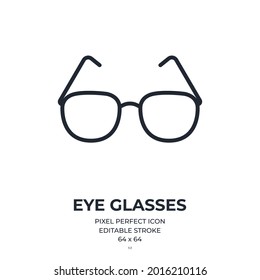 Eye glasses editable stroke outline icon isolated on white background flat vector illustration. Pixel perfect. 64 x 64.