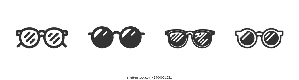 Eye glasses editable stroke outline icon set, pack, collection isolated on white background flat vector illustration