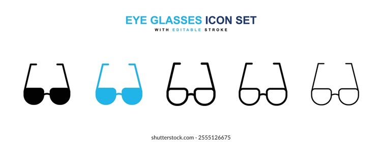 Eye glasses icon collection in black and blue colors