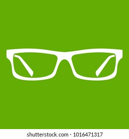 Eye glasses icon white isolated on green background. Vector illustration