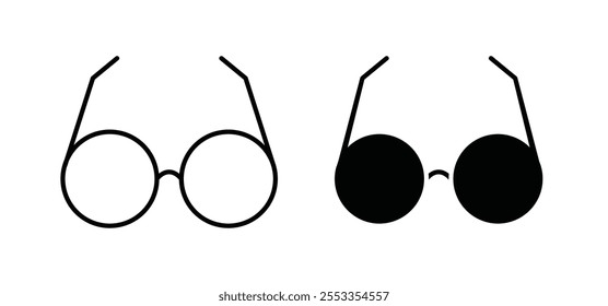 Eye glasses icons in black filled and outlined style