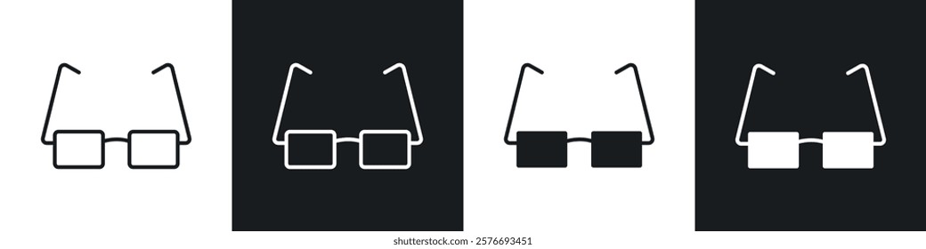 Eye glasses icons collection in black and white solid and line style