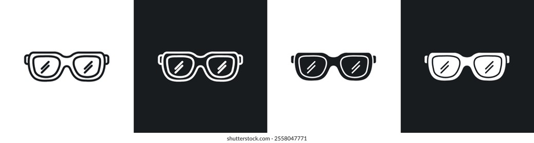 Eye glasses icons pack in black and white filled and outlined versions.