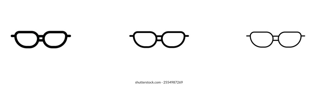 Eye glasses icons in tree different stroke sizes