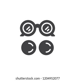 Eye glasses and eye lens vector icon. filled flat sign for mobile concept and web design. Ocular simple solid icon. Symbol, logo illustration. Pixel perfect vector graphics
