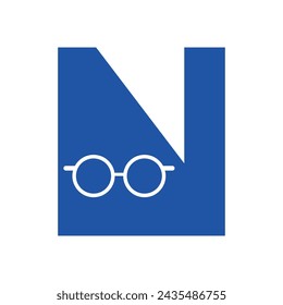 Logotipo de gafas combinadas con la plantilla de vector de la letra N