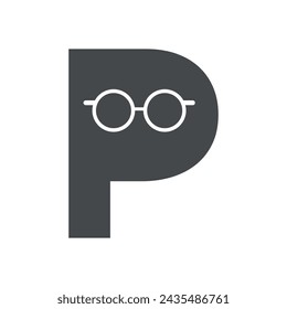 Eye glasses logo Logo combine with letter P vector template