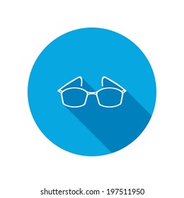 Eye glasses. Optical glass appliance for vision.  Round circle flat icon with long shadow. Vector