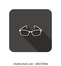 Eye glasses. Optical glass appliance for vision.  Rounded square flat icon with long shadow. Vector
