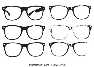 Eye glasses set, hipster style frames, black isolated on white background, vector illustration.