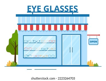 Eye Glasses Store or Optical Shop with Accessories, Optician, Checking Vision and Eyeglasses in Flat Cartoon Hand Drawn Templates Illustration