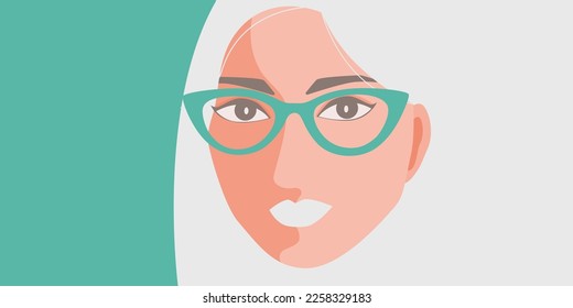 Eye glasses and sunglasses on vintage green banner. Flat vector.