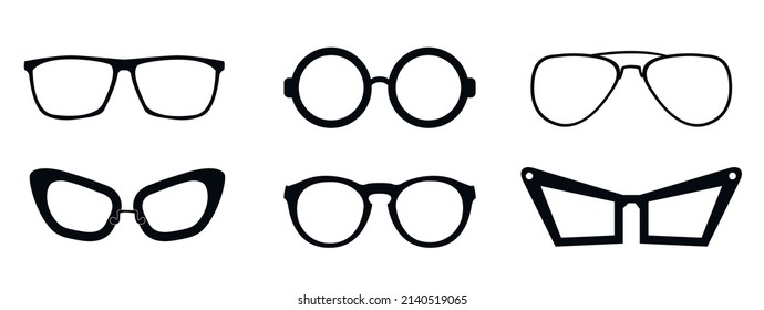 Eye glasses vector icon set. Illustration flat style, silhouette isolated on white.